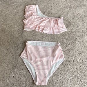 Pink Lily x Caitlin Covington Pink Candy Stripe two pieces bathing suit